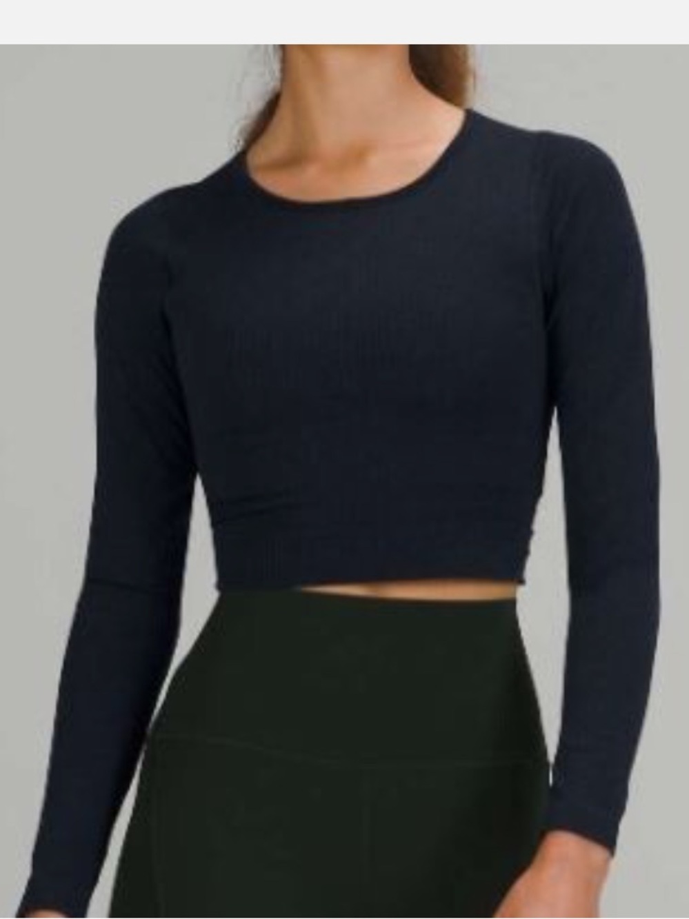 Lululemon Ebb To Street Navy Long-Sleeve Seamless Crop Yoga Top